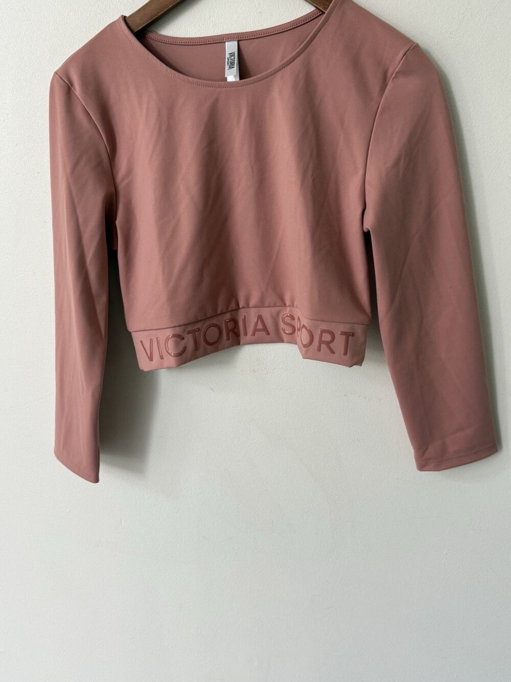 Victoria's Secret Sport Cropped Long Sleeve Active Wear Top Size M Pink Gym